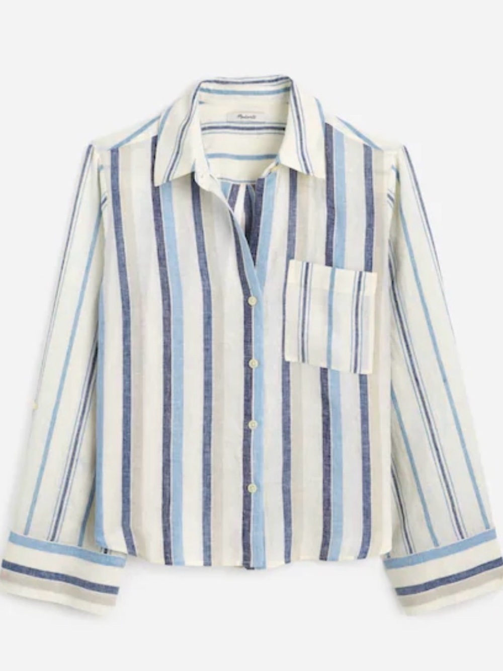 Madewell Linen Easy Y-Neck Button-Up Shirt in Mixed Stripe